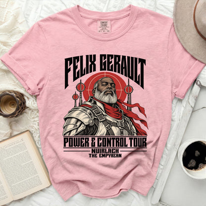 Pink t-shirt with Felix GerFault Power & Control Tour graphic.