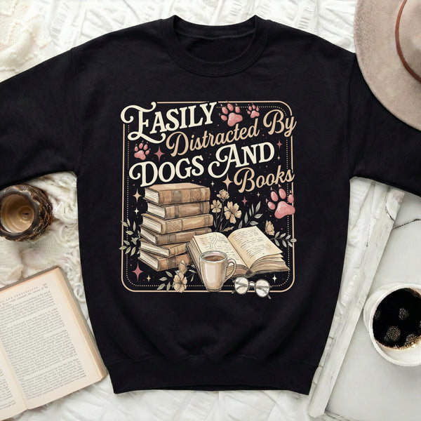 Distracted By Dogs And Books Sweatshirt in Black
