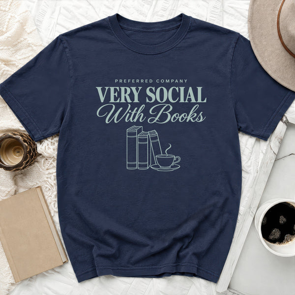 Very Social Books Tee in True Navy