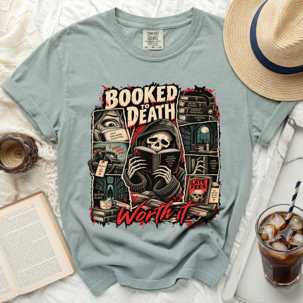 Booked To Death Tee in Bay