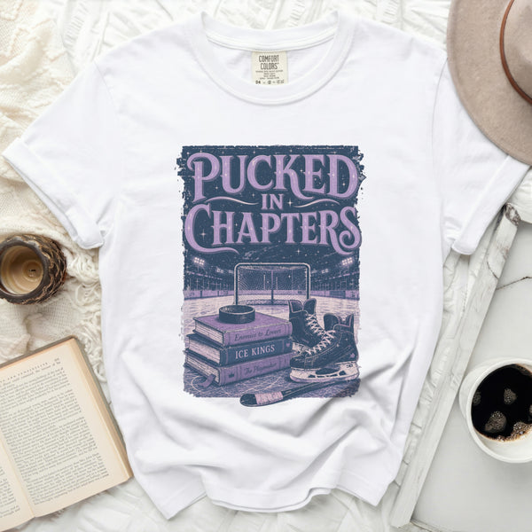 Pucked In Chapters Hockey Tee in White
