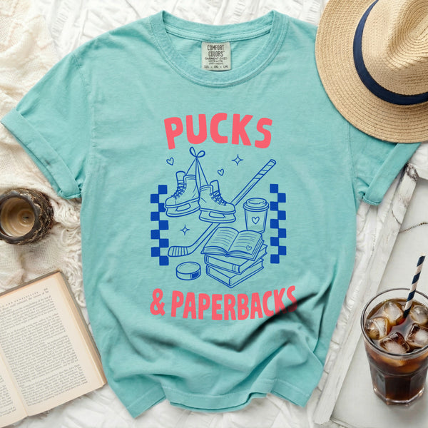 Pucks & Paperbacks Tee in Island Reef