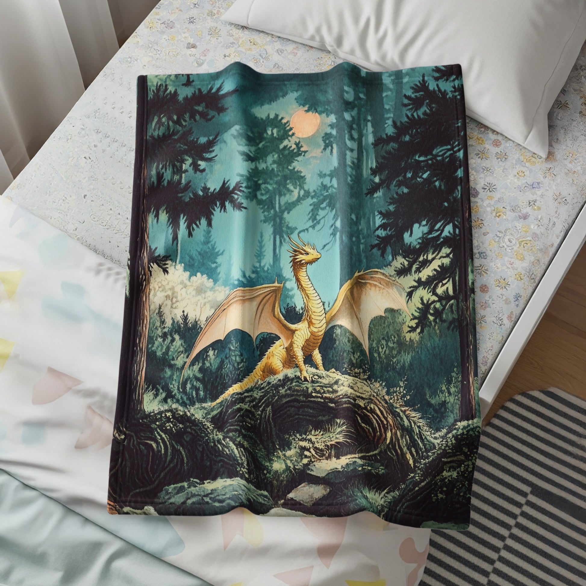Enchanting Forest Dragon Scene Ultra Soft Blanket