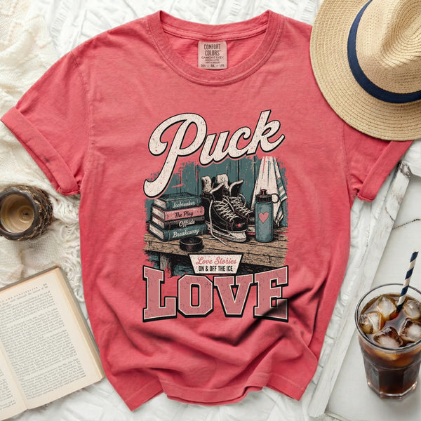 Puck Love Vintage Hockey Story Tee in Watermelon