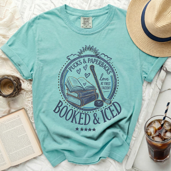 Booked & Iced Hockey & Books Tee in Island Reef