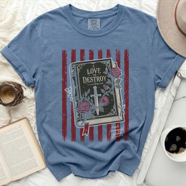 A Love To Destroy Book Tee in Blue Jean