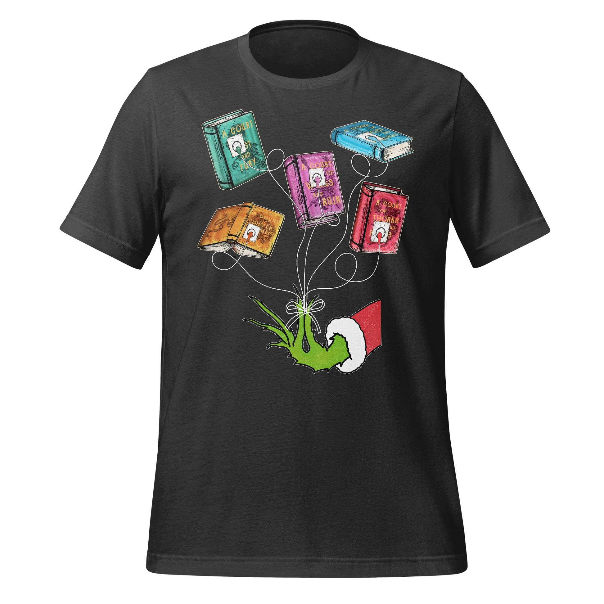 Grinch Holding Colorful Books Graphic T-shirt