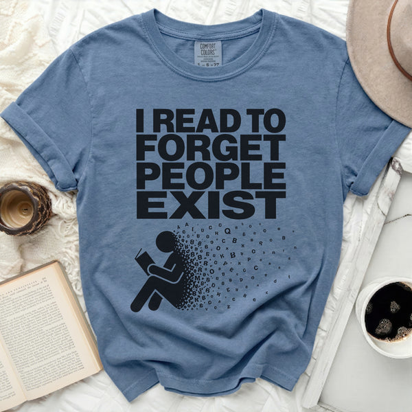 Forget People Exist Reader Tee in Blue Jean