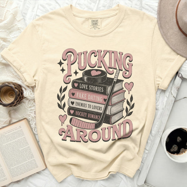 Pucking Around Hockey Romance Tee in Ivory