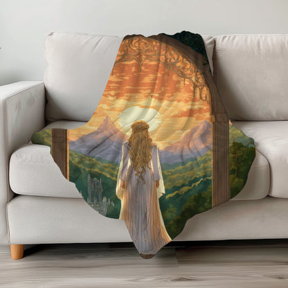 Woman Gazing at Sunset Tapestry Excellent Wall Decor