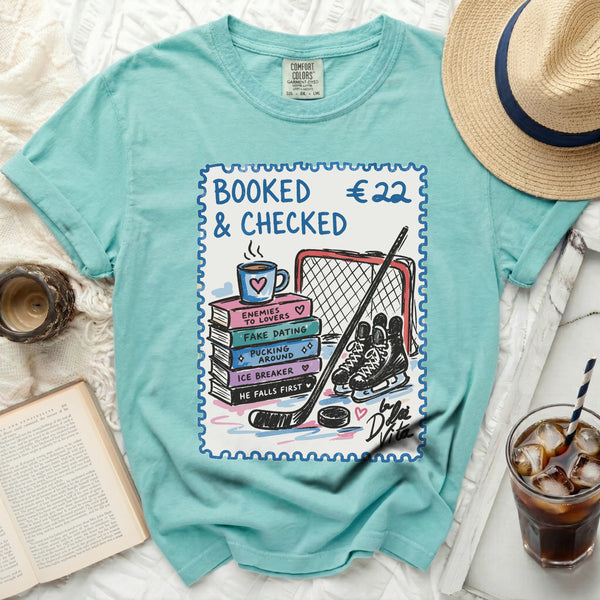 Booked & Checked Hockey Romance Tee in Island Reef