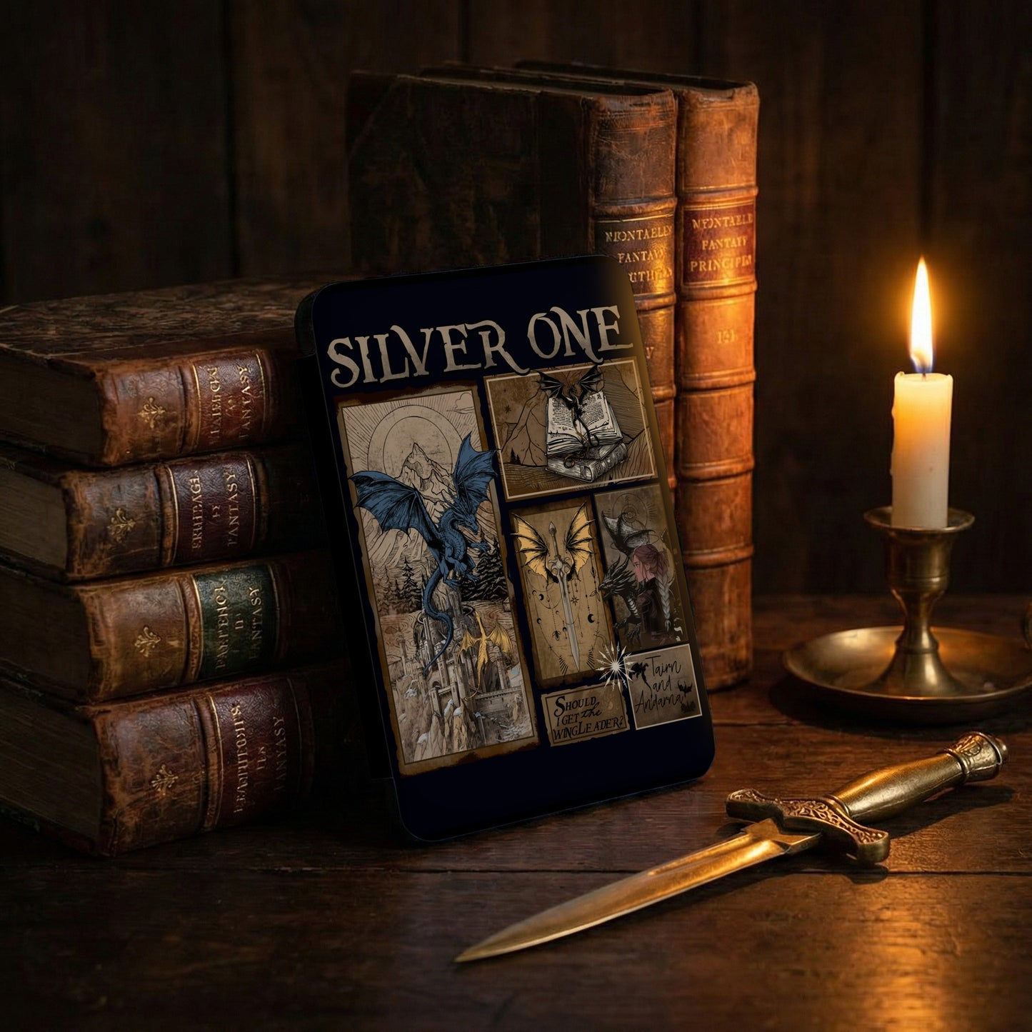 SILVER ONE Dragon Fantasy Illustrated Book Dagger Lit Candle product type