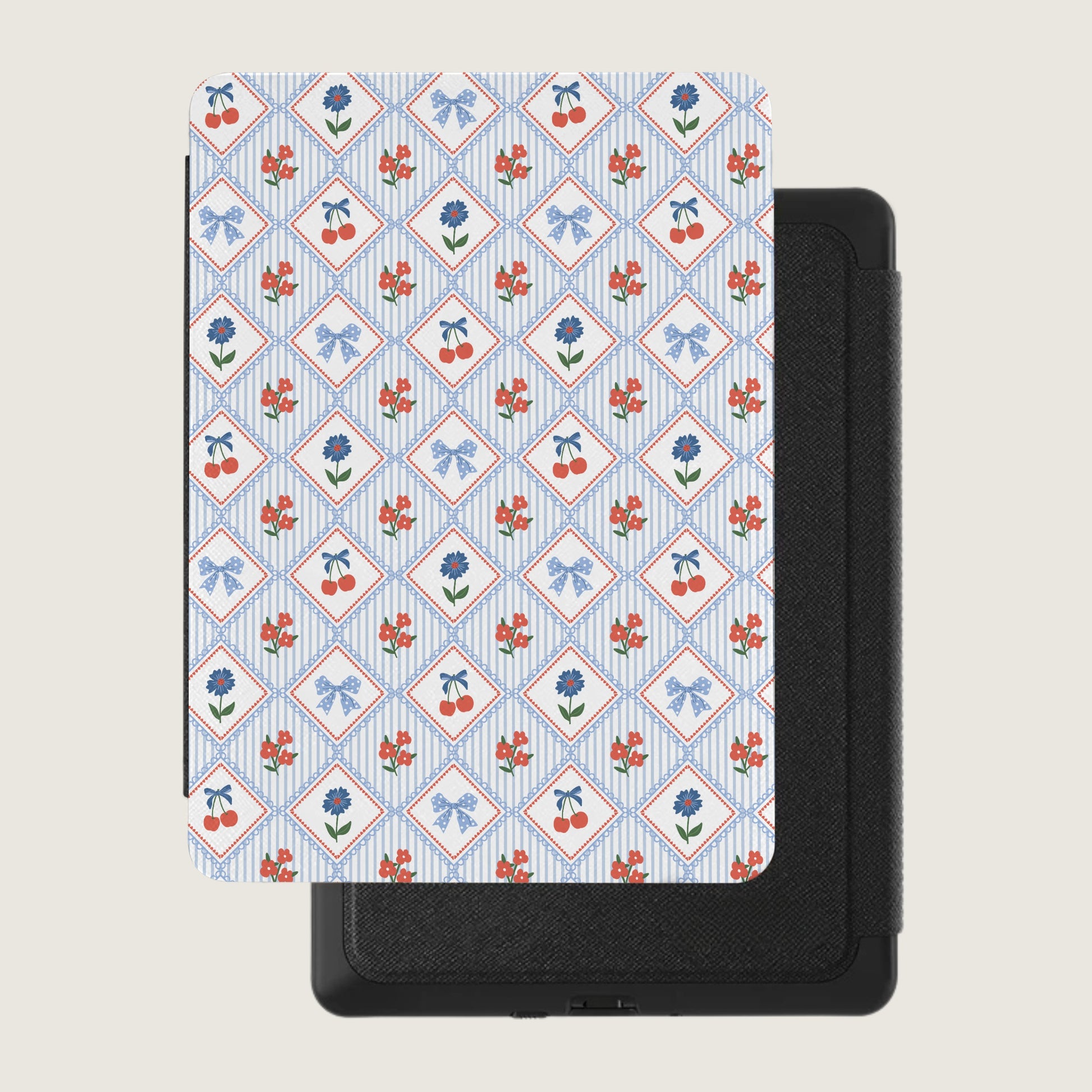 Colorful Floral and Cherry Pattern Tablet Cover