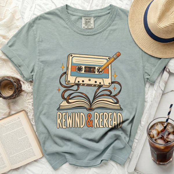 Rewind And Reread Tee in Bay
