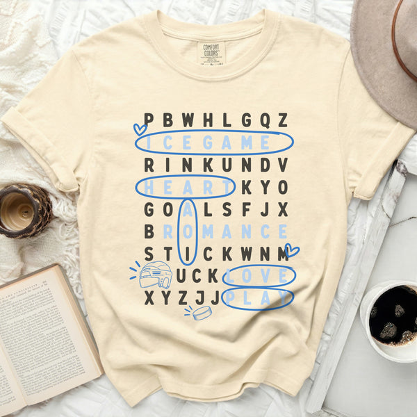 Ice Game Love & Goals Word Search Tee in Ivory