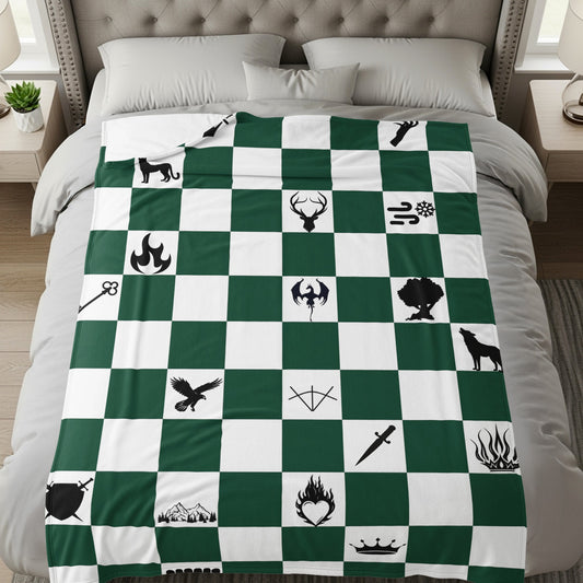 Green and White Chess Themed Blanket Product