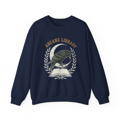 Arcane Library Raven and Book Graphic Sweatshirt