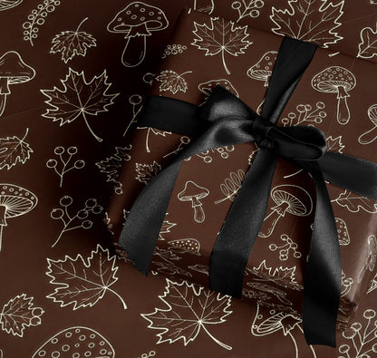 Mushroom and Leaf Pattern Gift Wrap Paper