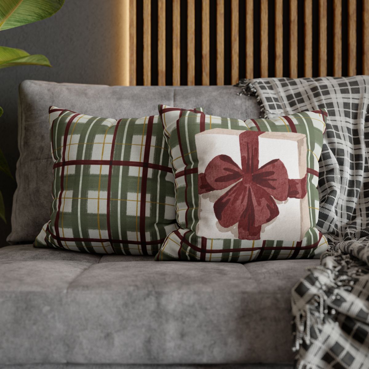 Stylish Plaid and Floral Accent Pillows for Sofa