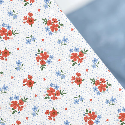 Red and Blue Floral with Polka Dots Patterned Paper