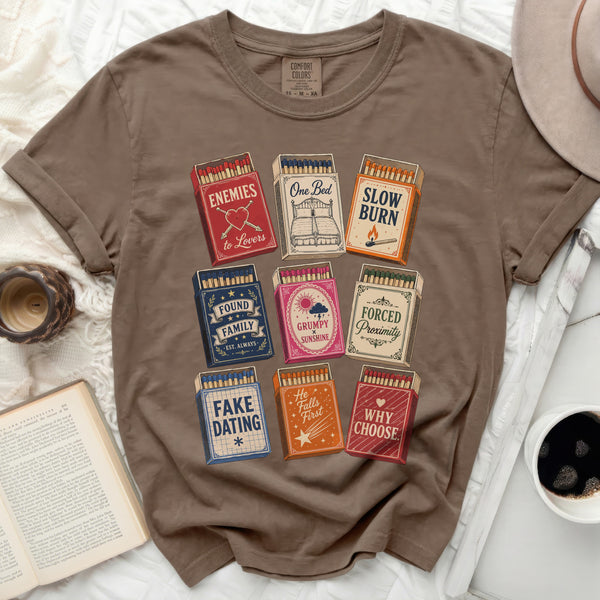 Iconic Romance Trope Matchbox Tee in Espresso