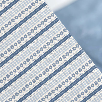 Blue Floral and Checkered Patterned Fabric product