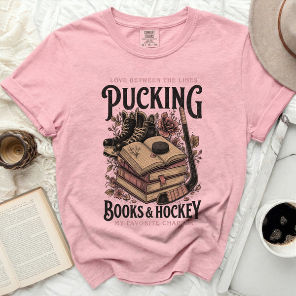 Pucking Books & Hockey Tee in Blossom