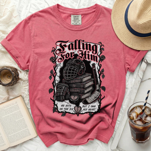 Falling For Him Hockey Romance Tee in Crunchberry