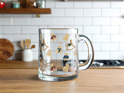 Clear Glass Mug with Adorable Teddy Bear Motif Design