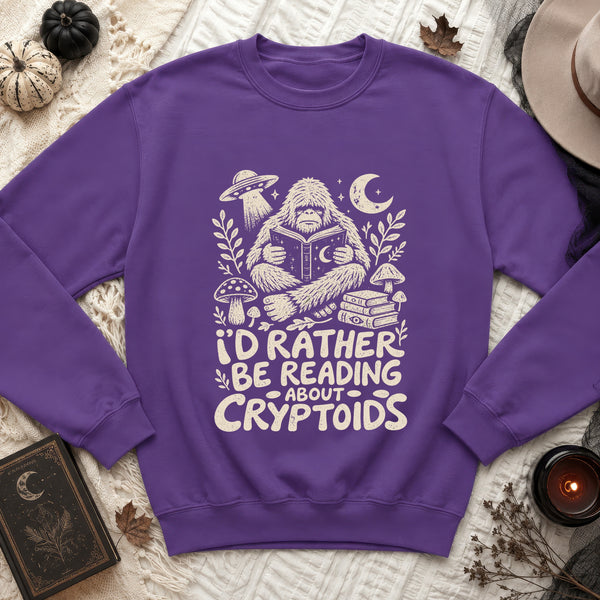 I'd Rather Read Cryptids Sweatshirt in Purple