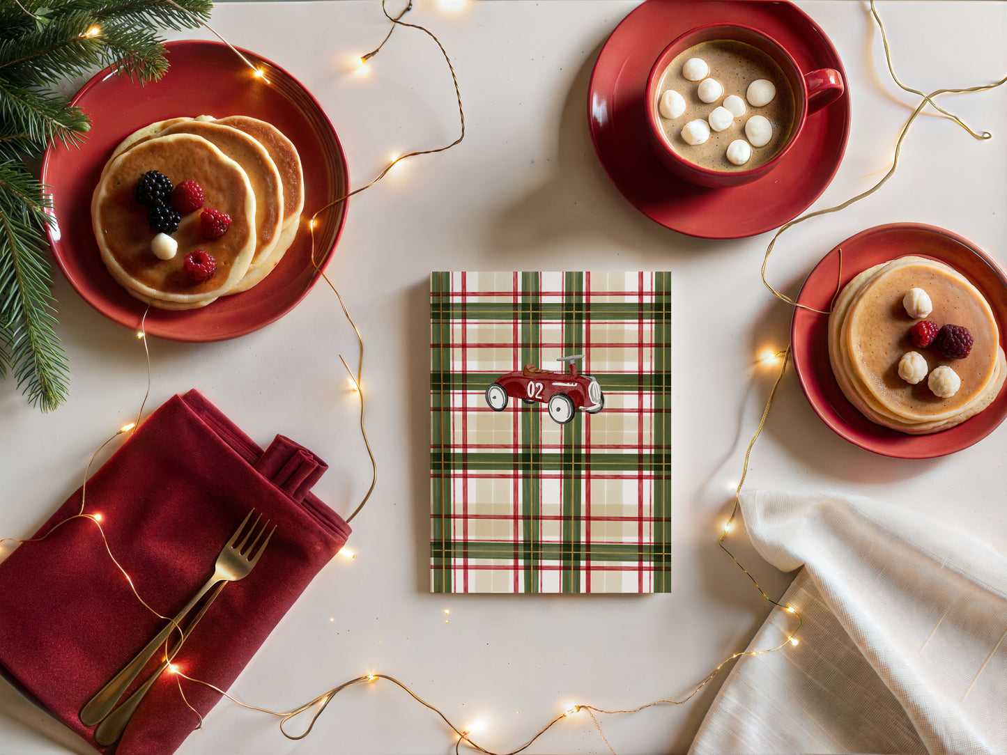 Festive Holiday Red Car Plaid Design Greeting Card