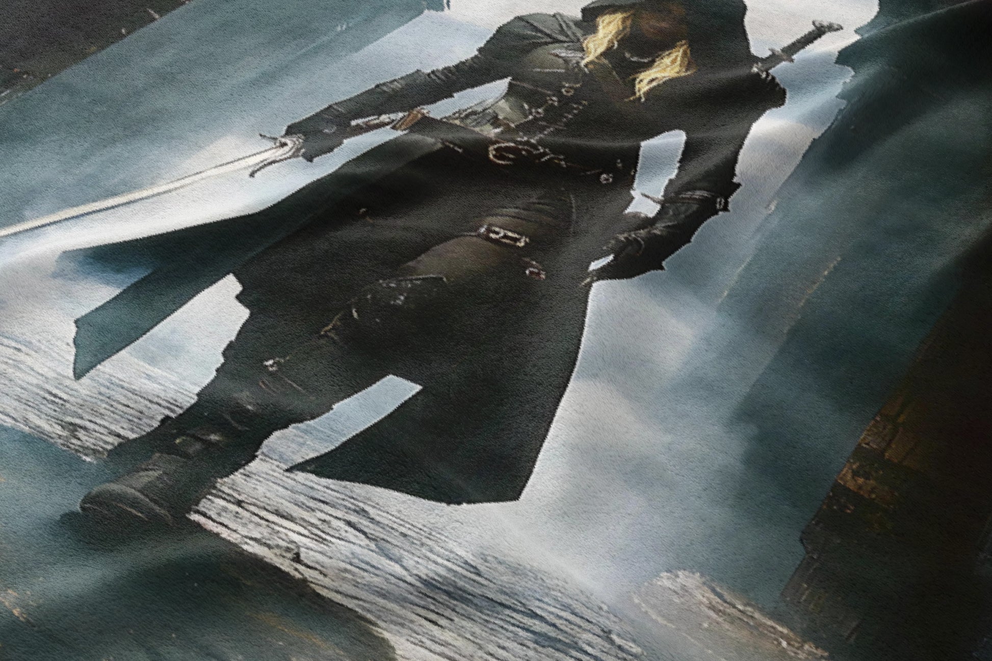 Warrior in Black Hooded Cape Walking Fantasy Art product