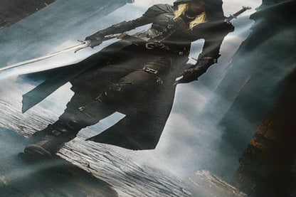 Warrior in Black Hooded Cape Walking Fantasy Art product