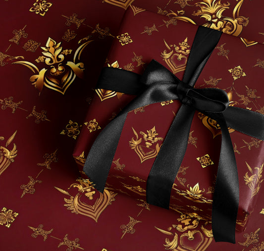 Elegant Regal Red and Gold Patterned Gift Wrap