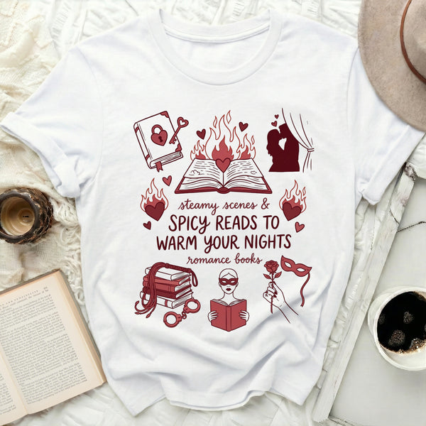 Spicy Reads Romance Books Tee in White