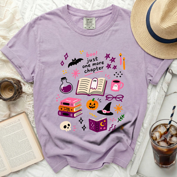 Cozy Chapter Halloween Tee in Orchid