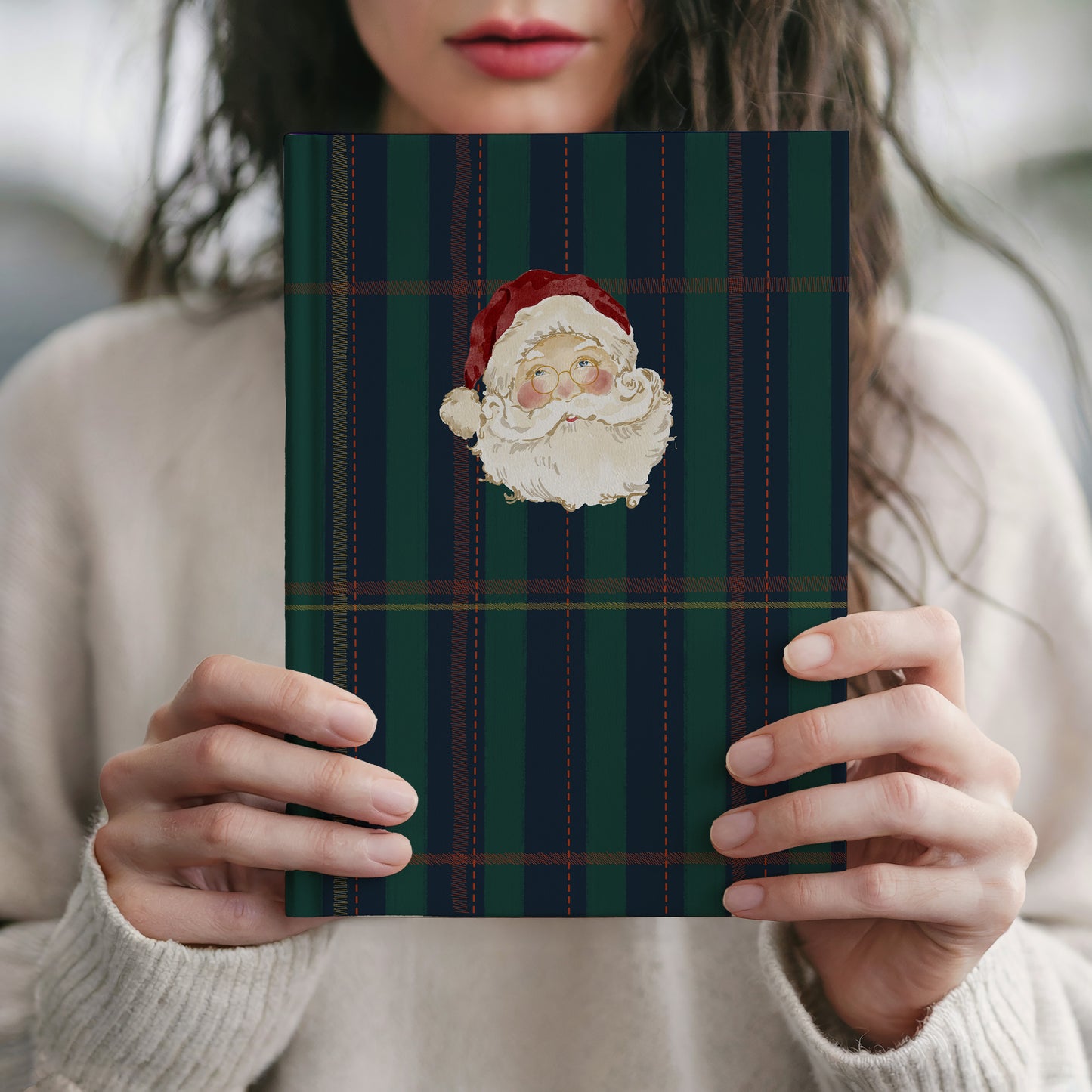 Santa Claus Pattern on Plaid Background Journal