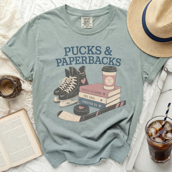 Pucks & Paperbacks Book Stacks Tee in Bay