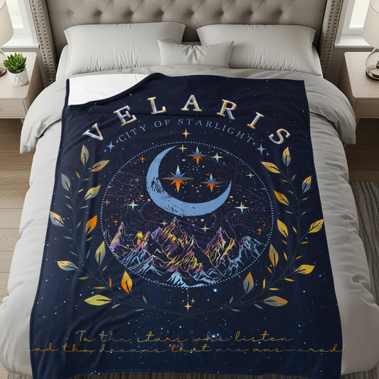 Velaris City of Starlight Blanket with Moon and Stars
