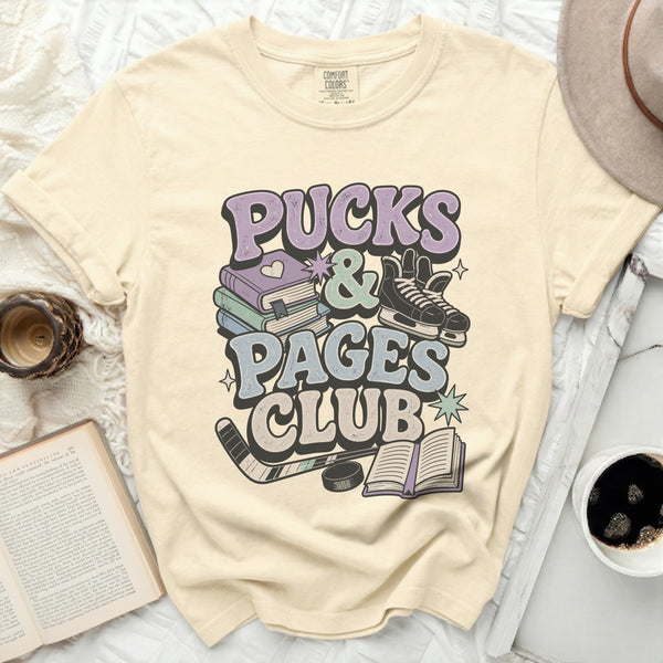 Pucks & Pages Club Retro Tee in Ivory
