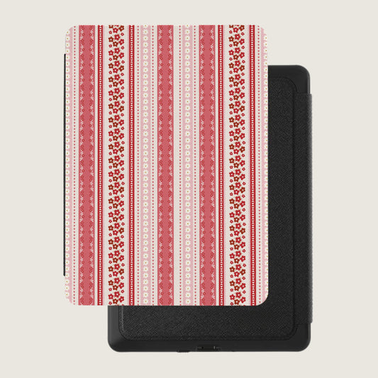 Red and White Elegant Striped Pattern Kindle Case