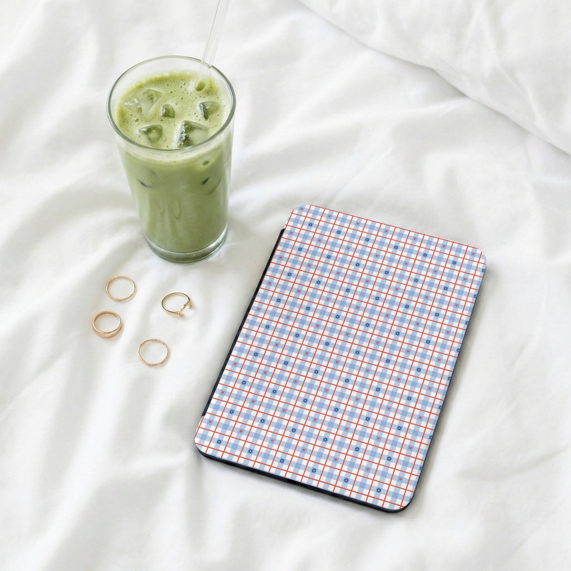 Checkered Pattern Tablet Case with Blue and Red Design