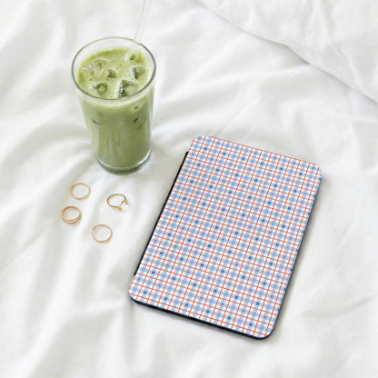 Checkered Pattern Tablet Case with Blue and Red Design