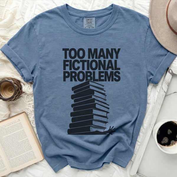 Fictional Problems Book Stack Tee in Blue Jean