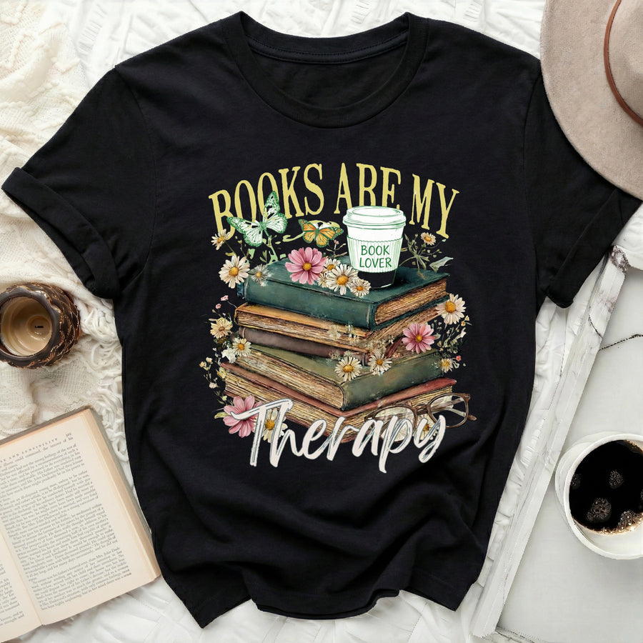 Books Are My Therapy Book Lover Tee Shirt