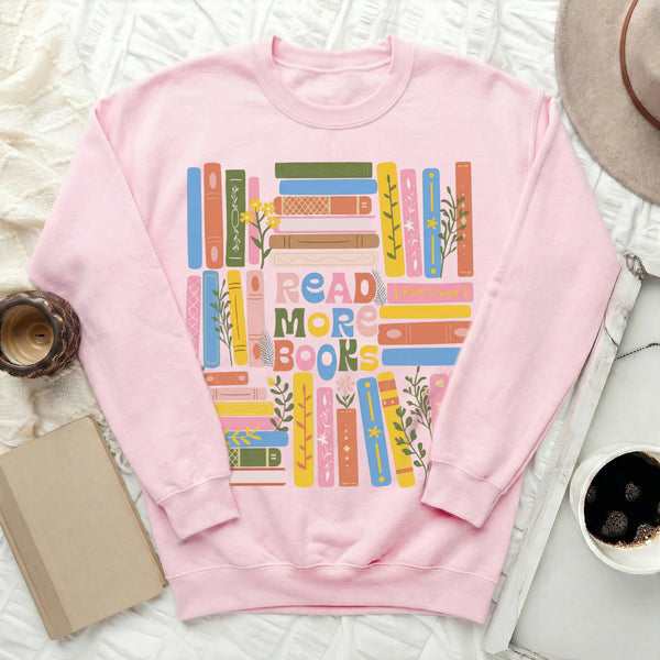 Vibrant Bookshelf Sweatshirt in Light Pink