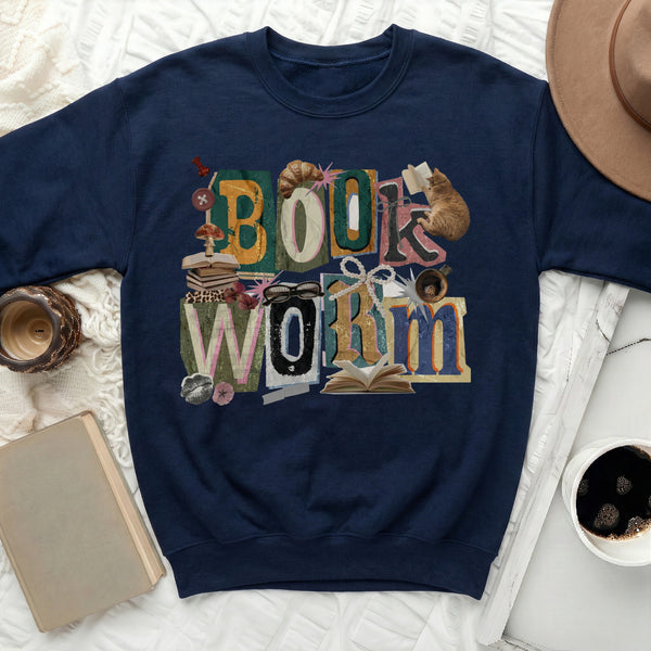 Book Worm Collage Sweatshirt in Navy