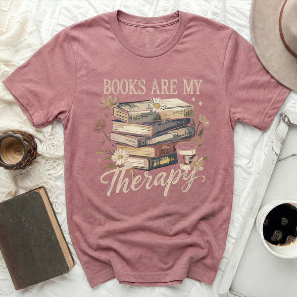 Books Are My Therapy Tee in Heather Mauve
