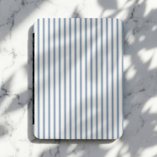 Blue and White Vertical Striped Notebook Product