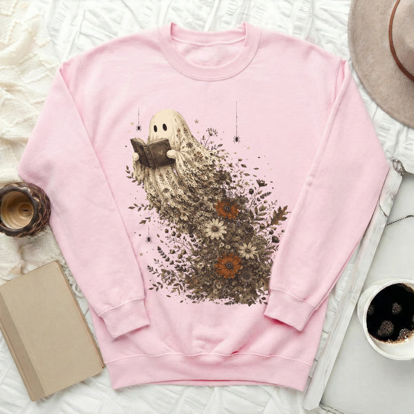 Spooky Blooms Ghost Sweatshirt in Light Pink